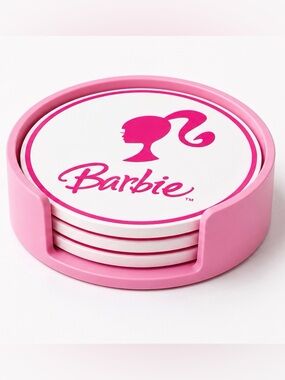 Barbie Inspired Coaster Set with Holder 4” Pink 3D Printed Coasters Set of 4